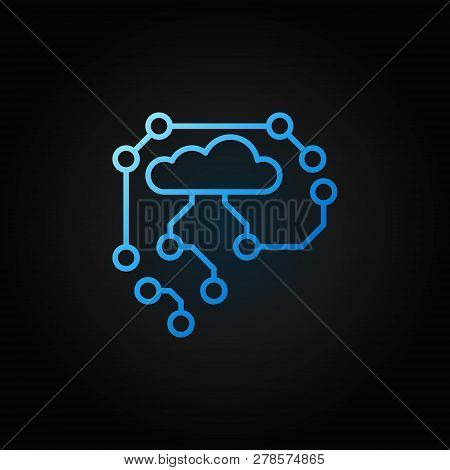 Ai Cyberbrain Blue Outline Icon - Vector Artificial Intelligence Brain Concept Thin Line Symbol On D