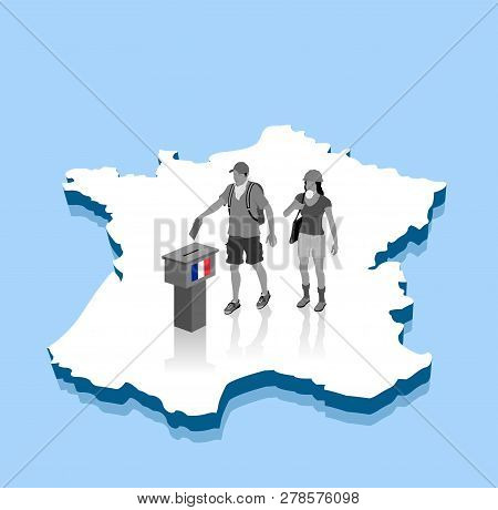 French Protesters Are Voting For Election Over A France 3d Map. All The Objects, Shadows And Backgro