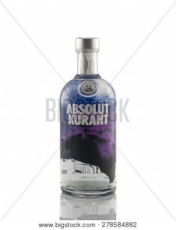 Prague, Czech republic November 13, 2018:  Bottle of Swedish vodka Absolut Kurant, Produced by Vin &
