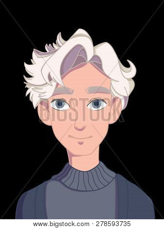 Portrait Of A Guy With White Hair On A Black Background