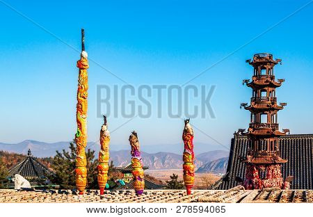The Censer With Is A Burning Joss Aroma Incense Sticks Or Candles View From The Hua-yang Or Huayan T