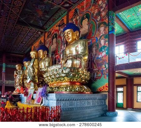 The Interior And Scenery Of The Buddhist Temple Of Hua Yan Or Huayan In The Chinese City Of Tumen, J