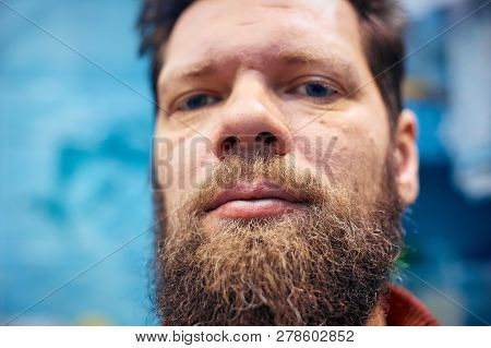 Mens Short Beard And Lips Close Up