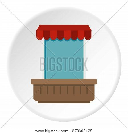 Window With Canopy Icon In Flat Circle Isolated Illustration For Web