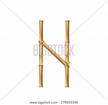 Vector Bamboo Alphabet. Capital Letter N Made Of Realistic Brown Dry Bamboo Poles Isolated On White 
