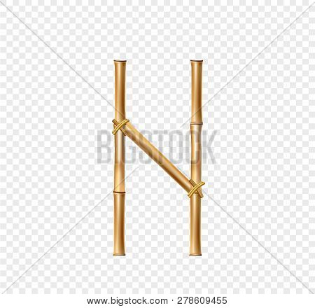 Vector Bamboo Alphabet. Capital Letter N Made Of Realistic Brown Dry Bamboo Poles Isolated On Transp