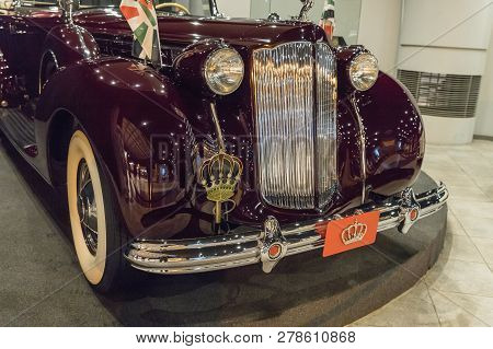 Amman, Jordan, December 07, 2018 : The Front Of Packard Twelve, Dual-cowl Phaeton 1938, Body By Roll