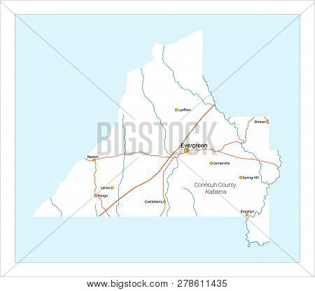 Detailed And Large Map Of Conecuh County In Alabama, Usa