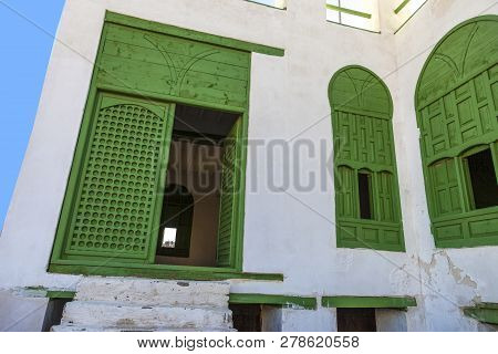 Old City In Jeddah, Saudi Arabia Known As Historical Jeddah. Old And Heritage Windows And Doors In J