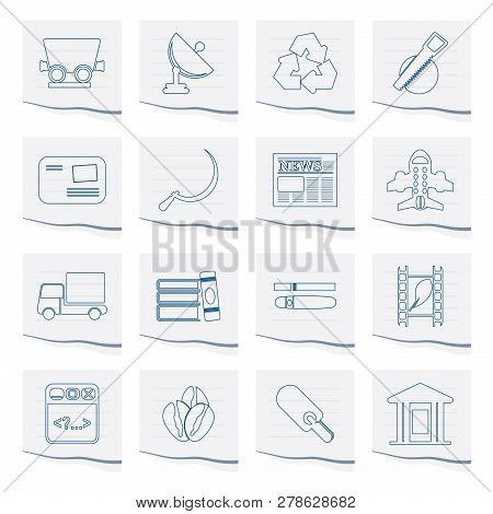 Business And Industry Icons On A Piece Of Paper - Vector Icon Set 2