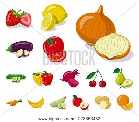 Vector Design Of Vegetable And Fruit Sign. Collection Of Vegetable And Vegetarian Stock Vector Illus