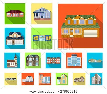 Isolated Object Of Building And Front Logo. Collection Of Building And Roof Stock Vector Illustratio
