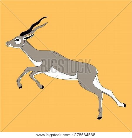 Running Antelope,vector Illustration ,flat Style, Profile View