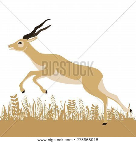 Running Antelope,vector Illustration ,flat Style, Profile View