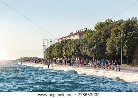 Zadar, Croatia - July 14, 2017: The Embankment Of The City Of Zadar On A Sunny Summer Day. Zadar, On