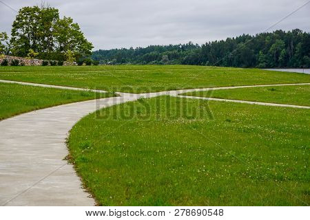 Garden Of Destinies Is A Monumental Architectural Ensemble On The Daugava Island In Koknese. Scenery