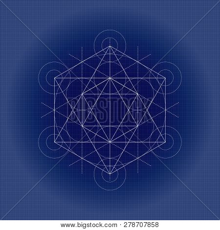 Metatrons Cube, Sacred Geometry Vector Illustration On Technical Paper