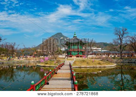 Hyangwonjeong Pavilion in Gyeongbokgung Palace, Seoul, South Korea