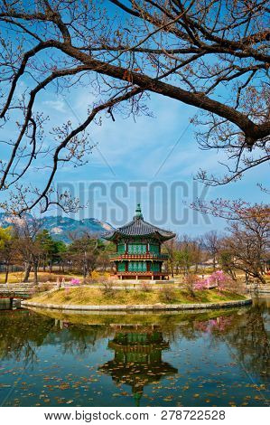 Hyangwonjeong Pavilion in Gyeongbokgung Palace, Seoul, South Korea