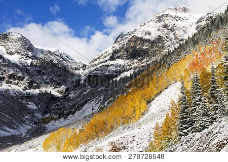 San Juan Mountains In Fall Colors And Snow, Colorado
