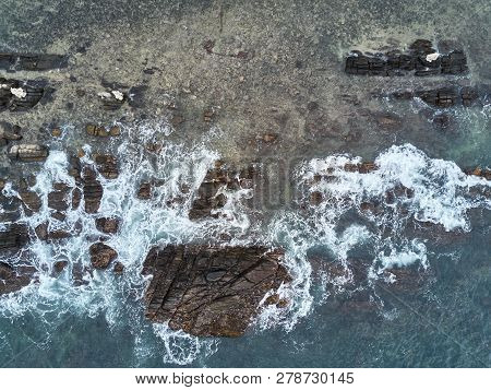 Aerial Drone View Of Beautiful Sea Wave Surface. Sri-lanka. Midigama