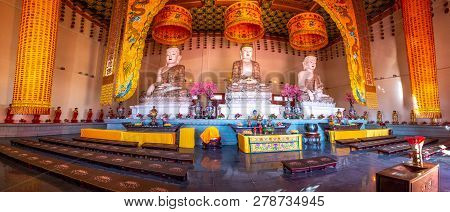 The Interior And Scenery Of The Buddhist Temple Of Hua Yan Or Huayan In The Chinese City Of Tumen, J