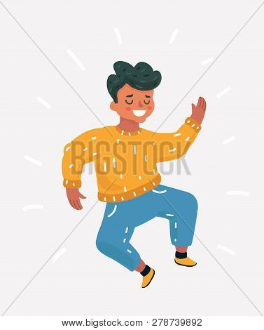 Vector Cartoon Illustration Of Happy Boy Jump. Smiling Kid On White Isolated Background.