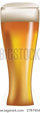 Light Beer In A Tall Glass With Foam Around The Edge Of The Glass