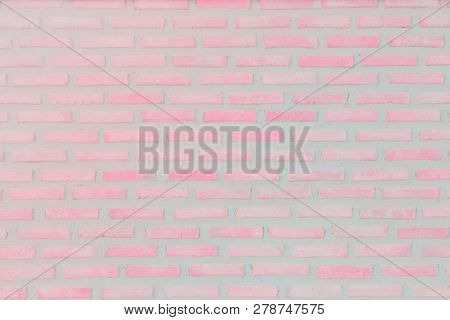 Pastal Pink And White Brick Wall Texture Background. Brickwork Or Stonework Flooring Interior Rock O