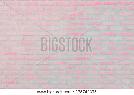 Pastal Pink And White Brick Wall Texture Background.