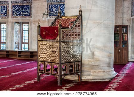 Wooden Minbar Sermon Pulpit Of Ottoman Times In Mosque