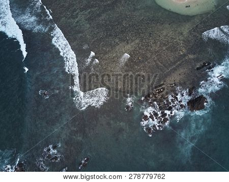 Aerial Drone View Of Beautiful Sea Wave Surface. Sri-lanka. Midigama