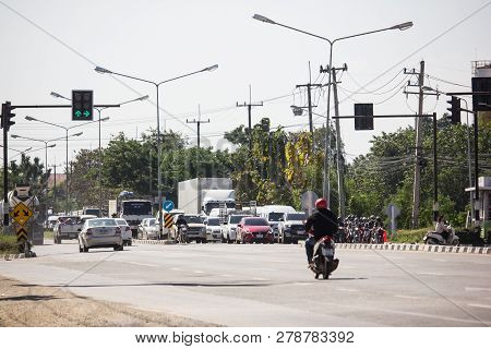 Car And Traffic On Highway Road Near Juction.