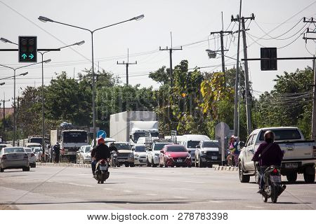 Car And Traffic On Highway Road Near Juction.