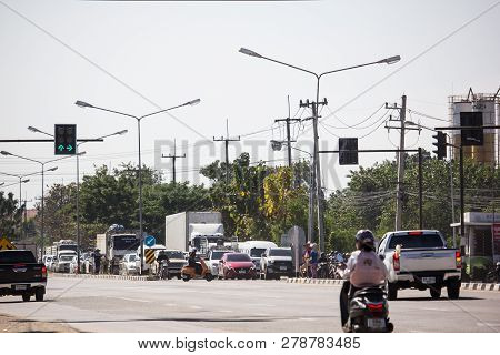 Car And Traffic On Highway Road Near Juction.