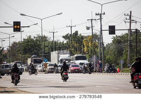 Car And Traffic On Highway Road Near Juction.