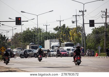 Car And Traffic On Highway Road Near Juction.