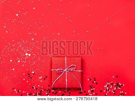 Valentines Day Background. Little Red Hearts On Redbackground.