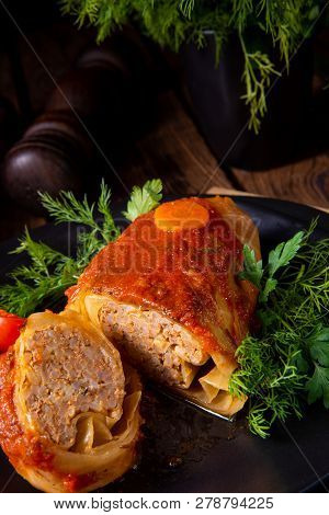 Roasted Cabbage Rolls With Rice And Minced Meat According To The Recipe Of Omas