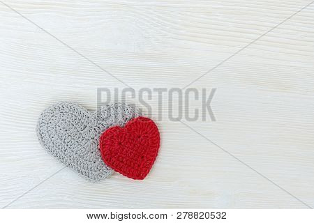 Colored Hearts On White Wood. Holiday Background For Birthday, Wedding Or Valentine’s Day.