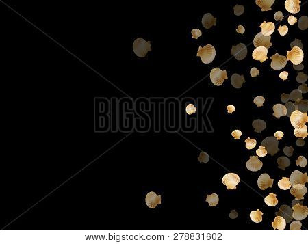 Gold Seashells Vector, Golden Pearl Bivalved Mollusks. Underwater Scallop, Bivalve Pearl Shell, Mari