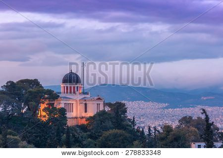 Church Of Saint Marina In Thissio During Evening Blue Hour In Athens, Greece