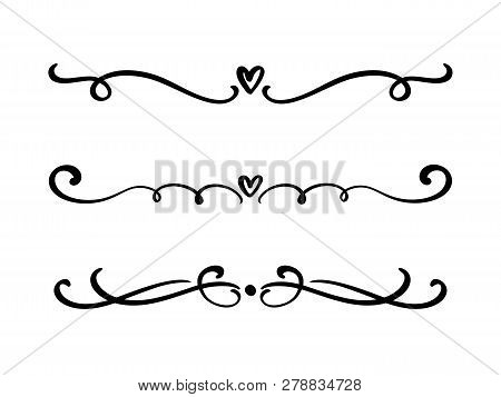 Vector Vintage Line Elegant Valentine Dividers And Separators, Swirls And Corners Decorative Ornamen