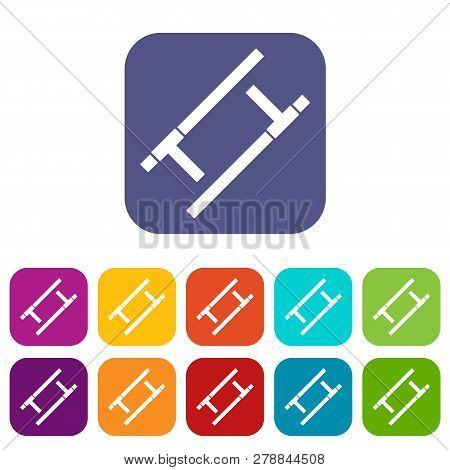Tonfa Icons Set Illustration In Flat Style In Colors Red, Blue, Green And Other