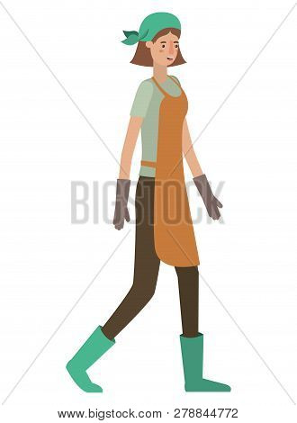 Woman Gardener With Apron Avatar Character Vector Illustration Desing