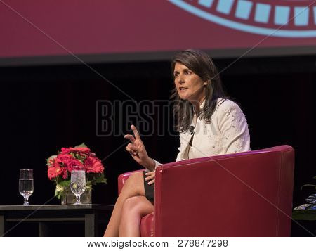 Houston, Texas - May 22, 2018: Nikki Haley, The U.s. Ambassador To The United Nations Speaks At Univ