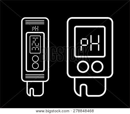 Acidity Meter Ph. The Chemical Testers. Icons Of Thin Lines On A Black Background. Vector