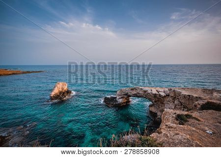 Beautiful Bridge Of Lovers On The Background Of The Sea In Cyprus