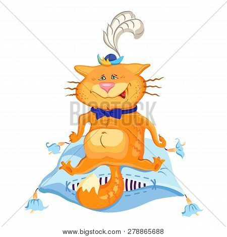A Cat Sitting On A Pillow, Painted Imitation. Fashion Print For Pajamas Or T-shirt. Great For Fabric