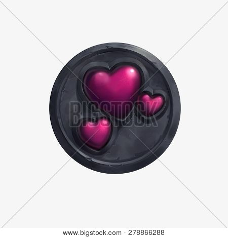A Red Reflective Three Heart Shape And Stone On Isolated White Background